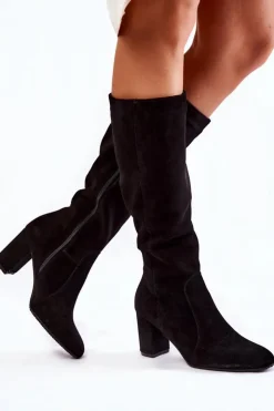 Outlet Laura Messi Kozaki Damskie Zamszowe Czarne 1415