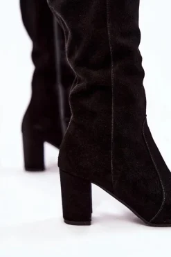 Outlet Laura Messi Kozaki Damskie Zamszowe Czarne 1415