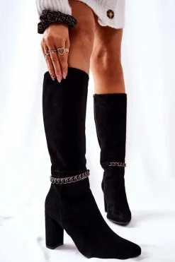 Outlet Laura Messi Kozaki Damskie Zamszowe Czarne 2292