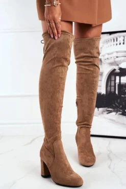 Boto Kozaki Wiosenne|Kozaki Na Obcasie*Kozaki Damskie Zamszowe Na Słupku Beżowe Highso