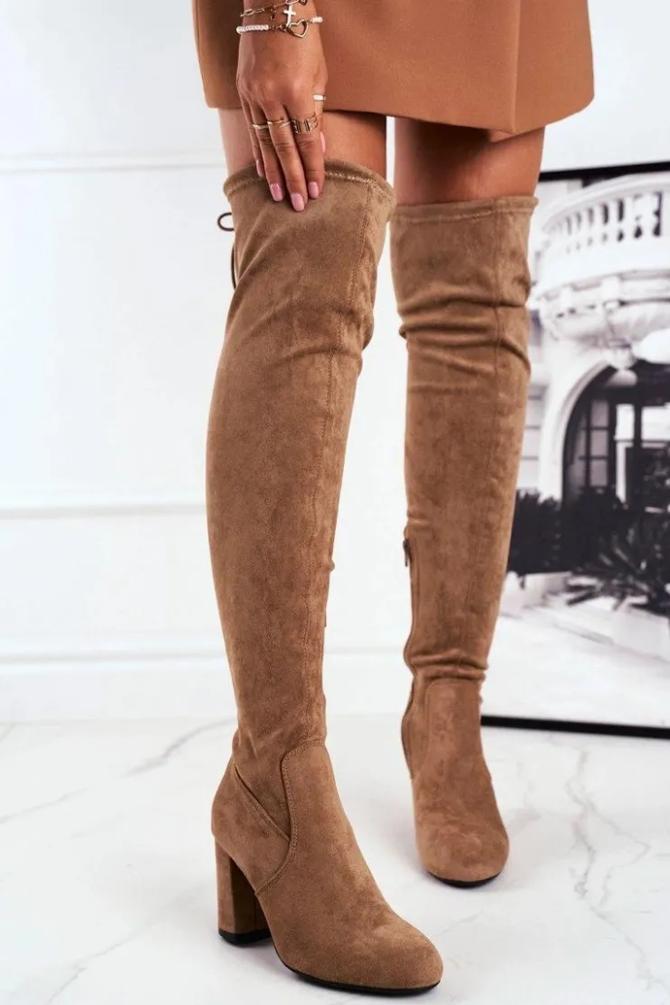 Boto Kozaki Wiosenne|Kozaki Na Obcasie*Kozaki Damskie Zamszowe Na Słupku Beżowe Highso