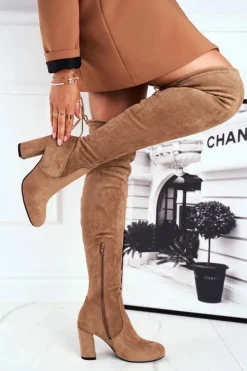 Boto Kozaki Wiosenne|Kozaki Na Obcasie*Kozaki Damskie Zamszowe Na Słupku Beżowe Highso