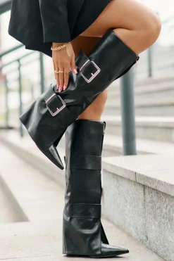 Best Boto Kozaki Do Kolana Na Koturnie Z Wywiniętą Cholewką I Klamrami Tamirla