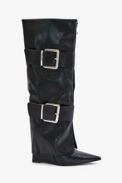 Best Boto Kozaki Do Kolana Na Koturnie Z Wywiniętą Cholewką I Klamrami Tamirla