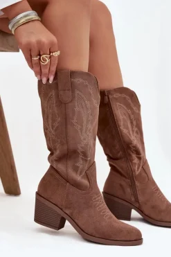 Damskie Buty damskie Vinceza Kozaki Kowbojki Damskie Na Obcasie Ocieplane Vinceza 16508 Ciemnobeżowe