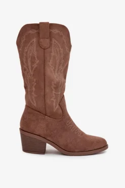 Damskie Buty damskie Vinceza Kozaki Kowbojki Damskie Na Obcasie Ocieplane Vinceza 16508 Ciemnobeżowe