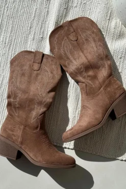 Damskie Buty damskie Vinceza Kozaki Kowbojki Damskie Na Obcasie Ocieplane Vinceza 16508 Ciemnobeżowe