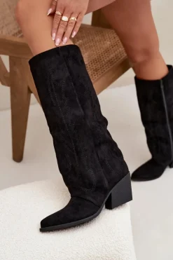 Damskie Boto Kozaki Kowbojki Damskie Na Zamek Czarne Isalina