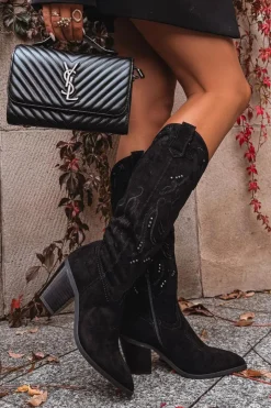 Boto Kozaki Przed Kolano|Kozaki Na Obcasie*Kozaki Kowbojki Damskie Na Słupku Z Eko Zamszu Czarne Coretta Czarny