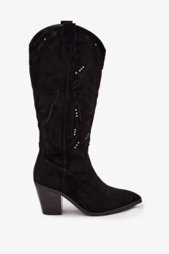 Boto Kozaki Przed Kolano|Kozaki Na Obcasie*Kozaki Kowbojki Damskie Na Słupku Z Eko Zamszu Czarne Coretta Czarny