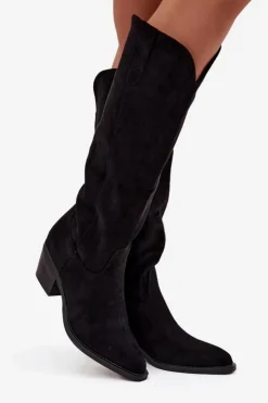 Online Boto Kozaki Kowbojki Damskie Na Obcasie Z Eko Zamszu Czarne Esmira