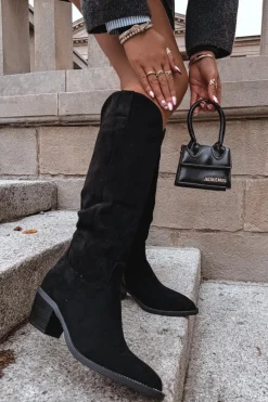 Online Boto Kozaki Kowbojki Damskie Na Obcasie Z Eko Zamszu Czarne Esmira