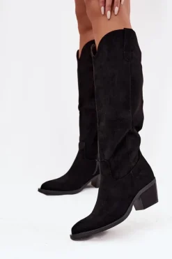 Online Boto Kozaki Kowbojki Damskie Na Obcasie Z Eko Zamszu Czarne Esmira