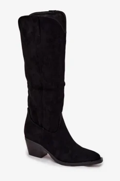 Online Boto Kozaki Kowbojki Damskie Na Obcasie Z Eko Zamszu Czarne Esmira