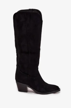 Online Boto Kozaki Kowbojki Damskie Na Obcasie Z Eko Zamszu Czarne Esmira