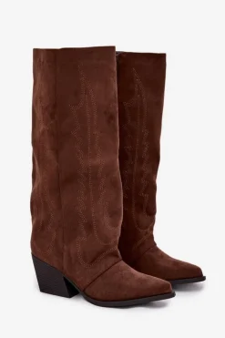 Boto Kozaki Ocieplane|Kozaki Na Słupku*Kozaki Kowbojki Damskie Na Zamek Brązowe Isalina