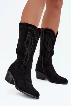 Buty damskie Vinceza Kozaki Na Obcasie|Kozaki Zamszowe*Kozaki Kowbojki Damskie Na Obcasie Ocieplane Vinceza 16508 Czarne Czarny