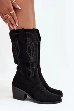 Buty damskie Vinceza Kozaki Na Obcasie|Kozaki Zamszowe*Kozaki Kowbojki Damskie Na Obcasie Ocieplane Vinceza 16508 Czarne Czarny