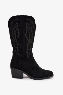 Buty damskie Vinceza Kozaki Na Obcasie|Kozaki Zamszowe*Kozaki Kowbojki Damskie Na Obcasie Ocieplane Vinceza 16508 Czarne Czarny
