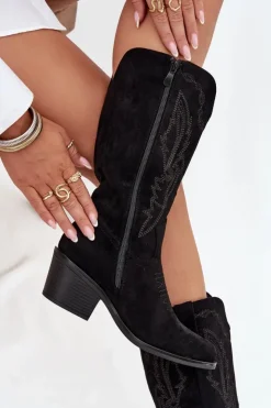 Buty damskie Vinceza Kozaki Na Obcasie|Kozaki Zamszowe*Kozaki Kowbojki Damskie Na Obcasie Ocieplane Vinceza 16508 Czarne Czarny