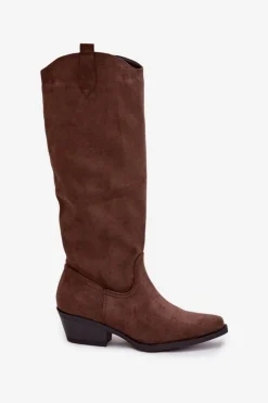 Damskie Boto Kozaki Kowbojki Damskie Na Obcasie Z Eko Zamszu Brązowe Esmira