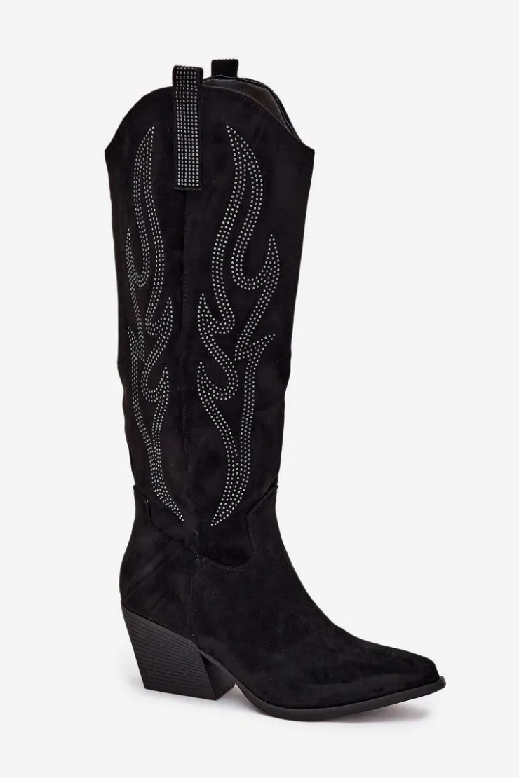 Damskie Boto Kozaki Kowbojki Damskie Ze Zdobieniem Na Słupku Czarne Jovina