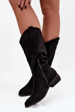 Boto Kozaki Przed Kolano|Kozaki Na Obcasie*Kozaki Kowbojki Na Niskim Obcasie Z Eko Zamszu Czarne Cherrie Czarny