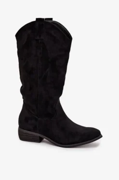 Boto Kozaki Przed Kolano|Kozaki Na Obcasie*Kozaki Kowbojki Na Niskim Obcasie Z Eko Zamszu Czarne Cherrie Czarny