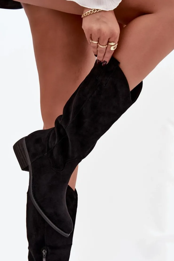 Boto Kozaki Przed Kolano|Kozaki Na Obcasie*Kozaki Kowbojki Na Niskim Obcasie Z Eko Zamszu Czarne Cherrie Czarny