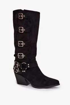 Sale Boto Kozaki Kowbojki Na Słupku Z Klamrami Czarne Fivelle Czarny