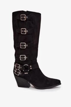 Sale Boto Kozaki Kowbojki Na Słupku Z Klamrami Czarne Fivelle Czarny