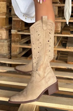 Boto Kozaki Ocieplane|Kozaki Ażurowe*Kozaki Kowbojki Z Ażurowym Wzorem Na Niskim Obcasie Beżowe Selirae