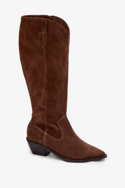 Zazoo Kozaki Ocieplane|Kozaki Wiosenne*Kozaki Kowbojki Z Naturalnego Zamszu Ocieplane 4225 Brązowe Brązowy