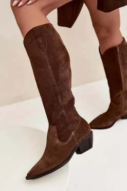 Zazoo Kozaki Ocieplane|Kozaki Wiosenne*Kozaki Kowbojki Z Naturalnego Zamszu Ocieplane 4225 Brązowe Brązowy