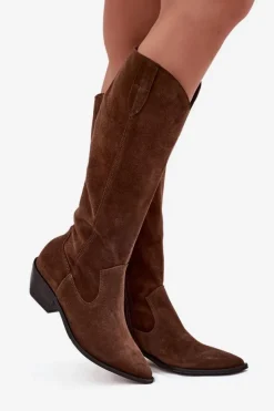 Zazoo Kozaki Ocieplane|Kozaki Wiosenne*Kozaki Kowbojki Z Naturalnego Zamszu Ocieplane 4225 Brązowe Brązowy