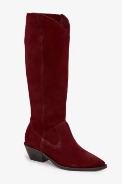 New Zazoo Kozaki Kowbojki Z Naturalnego Zamszu Ocieplane 4225 Bordowe Czerwony