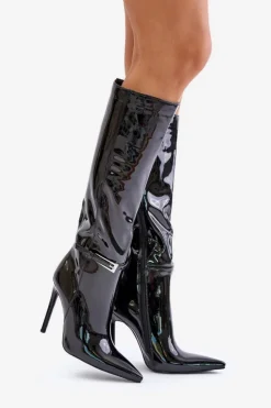 Boto Kozaki Ocieplane|Kozaki Na Szpilce*Kozaki Lakierowane Ocieplane Na Szpilce Z Klamrą Czarne Tameliae