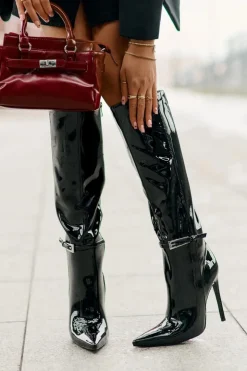 Boto Kozaki Ocieplane|Kozaki Na Szpilce*Kozaki Lakierowane Ocieplane Na Szpilce Z Klamrą Czarne Tameliae