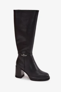 Hot Buty damskie Vinceza Kozaki Muszkieterki Damskie Z Naturalnej Skóry Na Słupku Ocieplane Vinceza 66826 Czarne