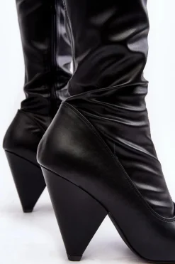 Damskie Boto Kozaki Na Obcasie EkoSkóra Lu Boo Czarne