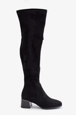 Sale Boto Kozaki Na Obcasie Klocku Za Kolano Z Eko Zamszu Czarne Galadi