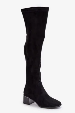 Sale Boto Kozaki Na Obcasie Klocku Za Kolano Z Eko Zamszu Czarne Galadi