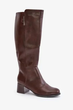 Discount Boto Kozaki Na Obcasie Z Eko Skóry Przed Kolano Brązowe Izanae