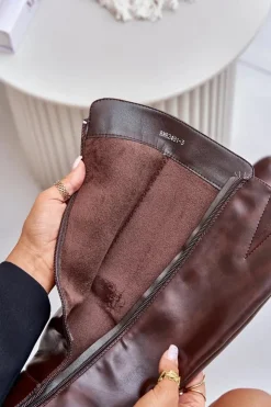 Discount Boto Kozaki Na Obcasie Z Eko Skóry Przed Kolano Brązowe Izanae