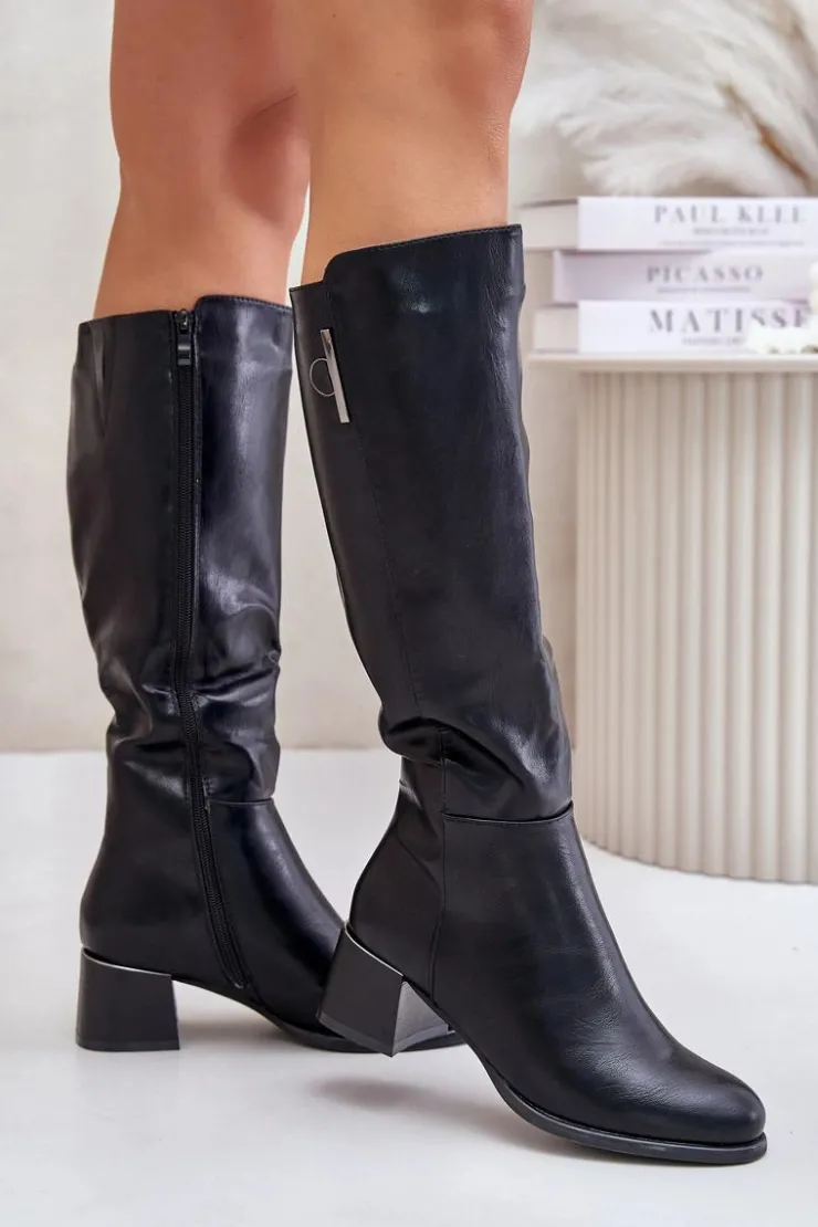 Boto Kozaki Ocieplane|Kozaki Przed Kolano*Kozaki Na Obcasie Z Eko Skóry Przed Kolano Czarne Izanae Czarny