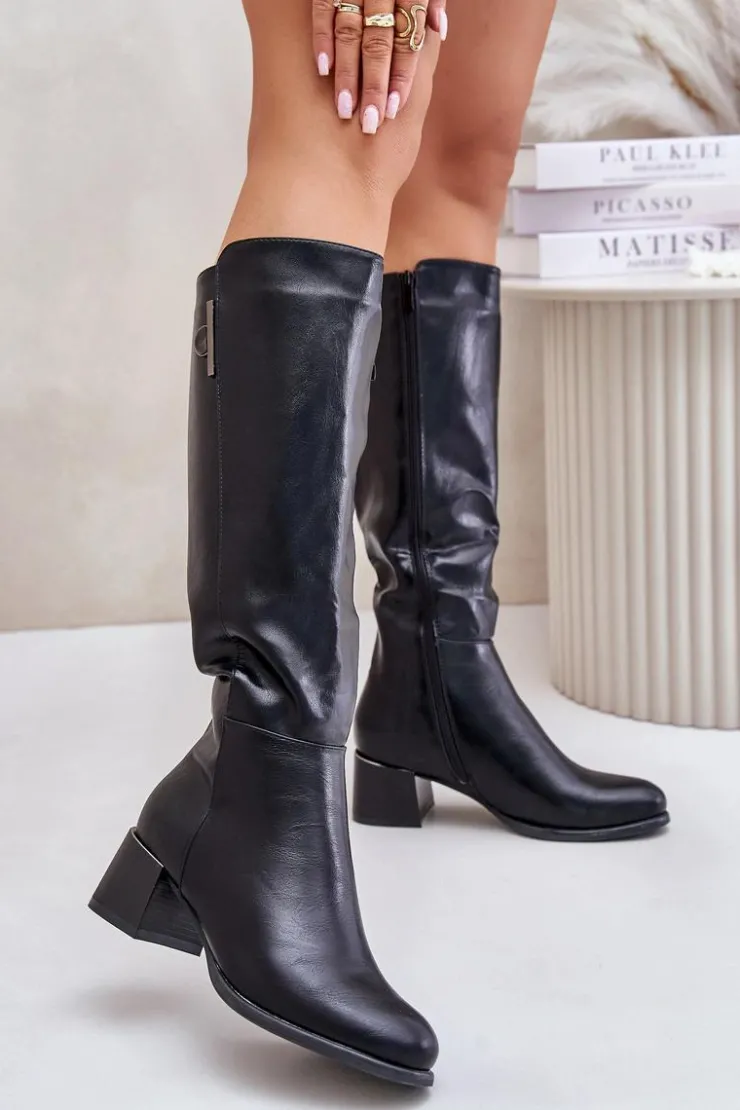 Boto Kozaki Ocieplane|Kozaki Przed Kolano*Kozaki Na Obcasie Z Eko Skóry Przed Kolano Czarne Izanae Czarny