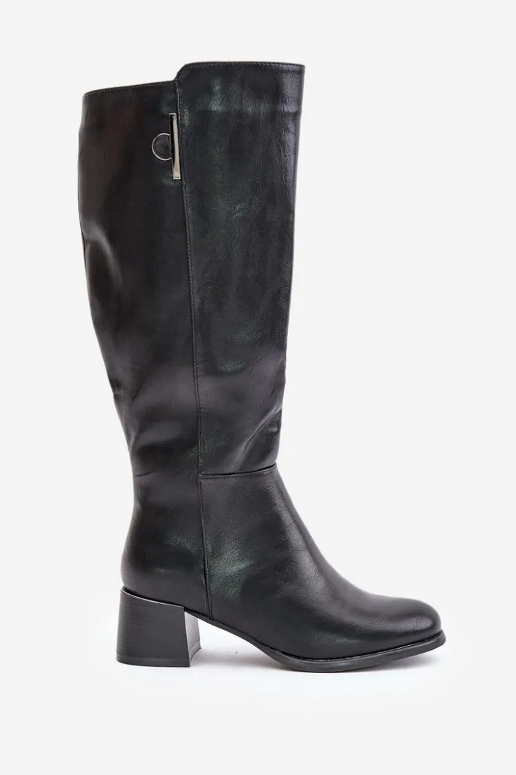 Boto Kozaki Ocieplane|Kozaki Przed Kolano*Kozaki Na Obcasie Z Eko Skóry Przed Kolano Czarne Izanae Czarny