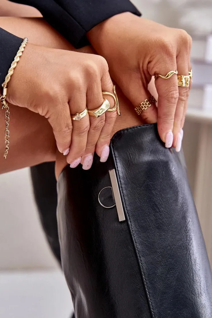 Boto Kozaki Ocieplane|Kozaki Przed Kolano*Kozaki Na Obcasie Z Eko Skóry Przed Kolano Czarne Izanae Czarny