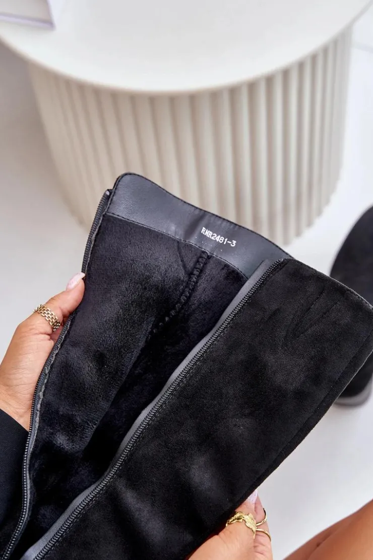 Damskie Boto Kozaki Na Obcasie Z Eko Zamszu Przed Kolano Czarne Izanae