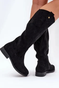 Damskie buty S.Barski Kozaki Wiosenne|Kozaki Ażurowe*Kozaki Na Płaskim Obcasie Z Ażurowym Wzorem S.Barski HY51-062 Czarne Czarny